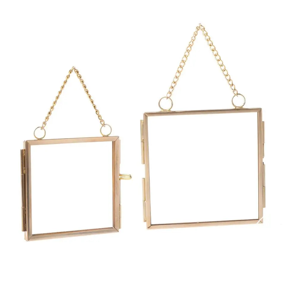 Creative DIY Chain Retro Metal Photo Picture Frame, High Translucent Glass Folder, Flower & Plant Display Holder