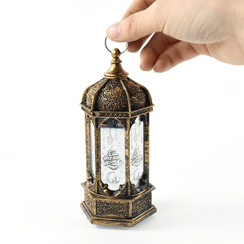 1pc Eid Mubarak Lantern Antique Small Lamp LED Lanterns Islamic Holiday Ramadan Kareem Decoration for Home Decor Table Ornament