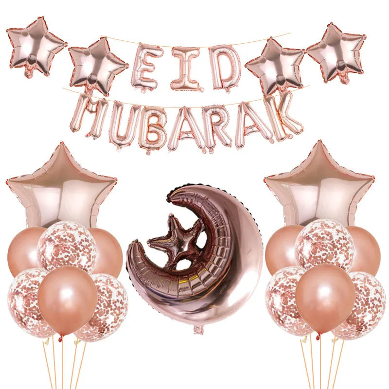 Eid Mubarak Balloons 2024 Ramadan Decorations for Home Moon Star Foil Balloon Muslim Aid Moubarak Kareem Festival Party Supplies