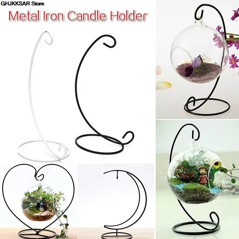 1PC Creative Heart/Moon Shaped Iron Hanging Holder Plant Glass Vase Stand