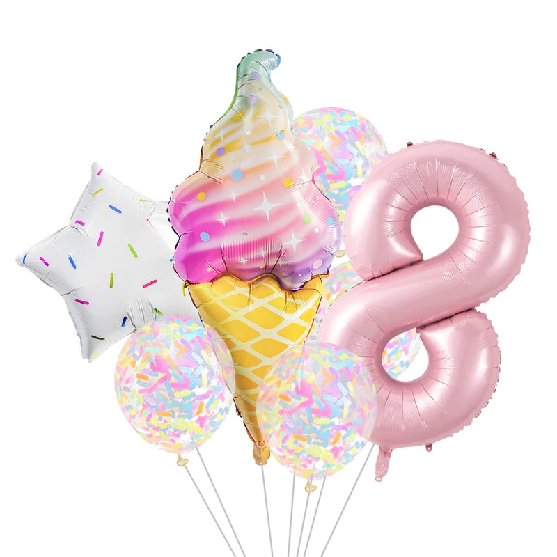 7 Piece Set Donut Ice Cream Five-Pointed Star Aluminum Mold Candy Confetti Balloon Baby Shower Girl Birthday Party Decoration