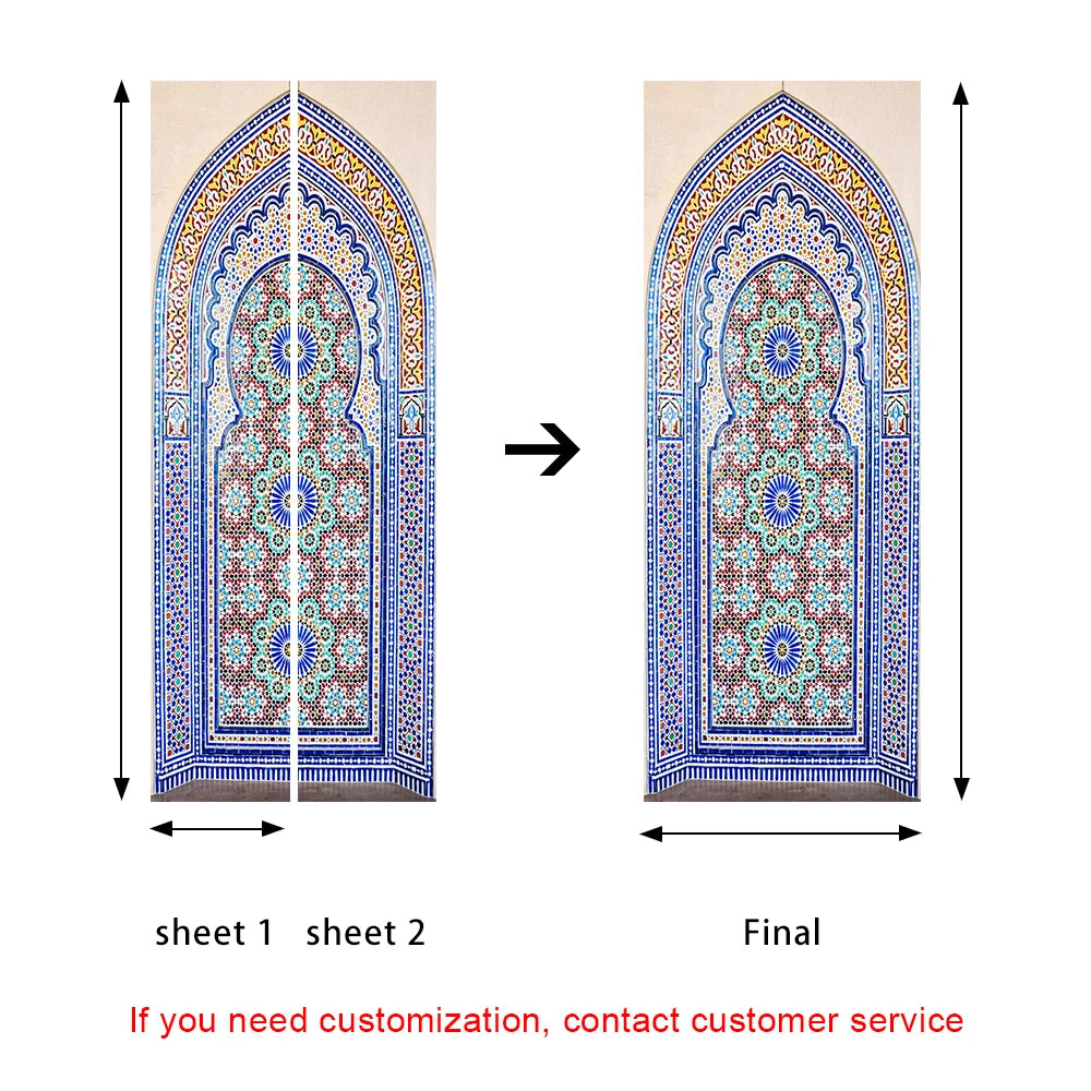 2pcs/set Muslim Great Mosque of Mecca Door Sticker Home Decor Art Mural Living Room Porch Wall Stickers Peel & Sticker Wallpaper