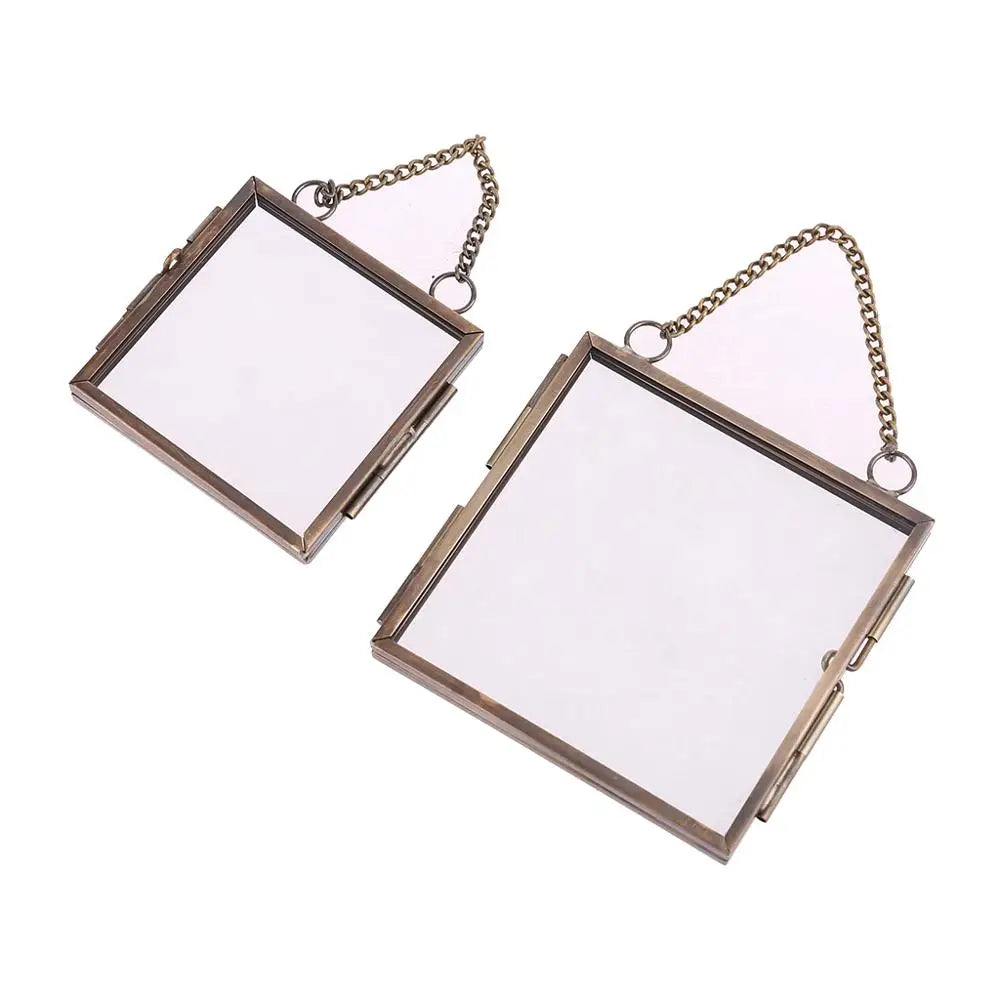 Creative DIY Chain Retro Metal Photo Picture Frame, High Translucent Glass Folder, Flower & Plant Display Holder