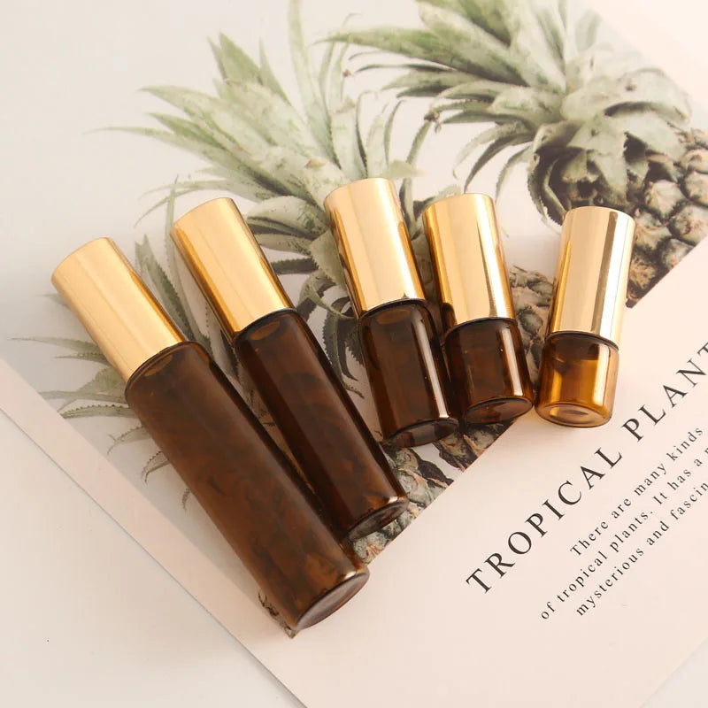 100pcs 1ML2ML 3ML 5ML Amber Rollon Roller Bottle for Essential Oils Refillable Perfume Bottle Deodorant Containers