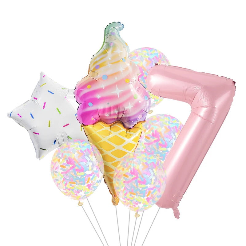 7 Piece Set Donut Ice Cream Five-Pointed Star Aluminum Mold Candy Confetti Balloon Baby Shower Girl Birthday Party Decoration