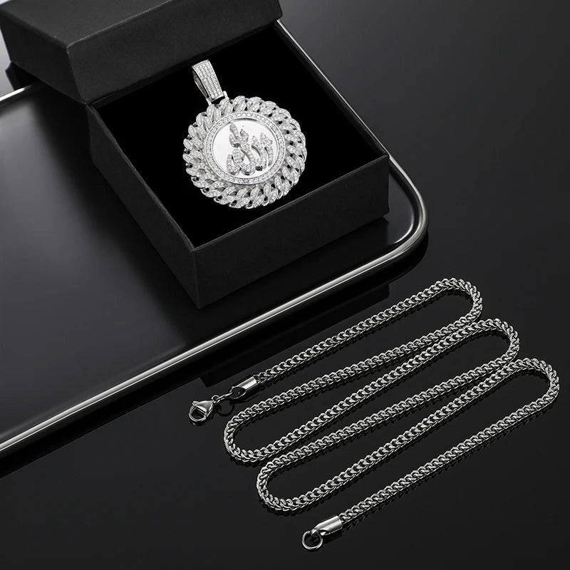 925 Sterling Silver Muslim Islam Allah Pendant Necklace Full Crystal Iced Out Chain Necklace Religious For Mens Hip Hop Jewelry</strong><br><br>