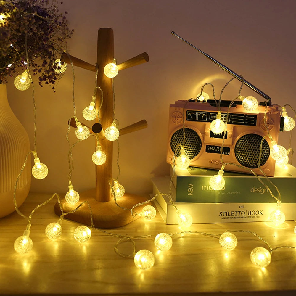 1.5M 3M 6M LED Crystal Ball Garland String Lights Flash Indoor Holiday Lamp 10/20/40 LED Fairy Lights Battery/USB Operated