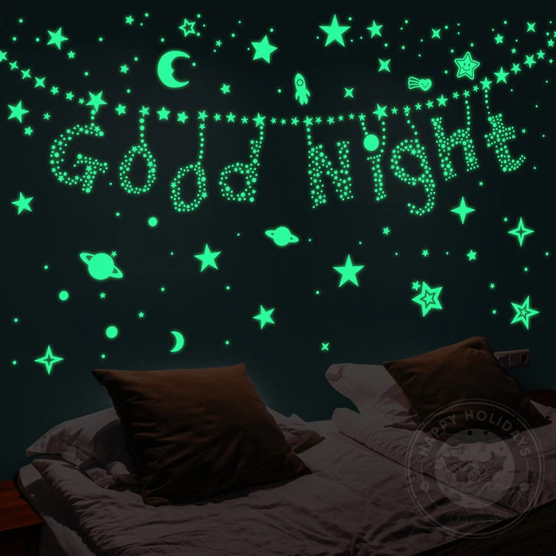Children's Room Bedroom Creative Wall Decoration Sticke DIY Luminous Stars Moon Environmental Protection Removable PVC Sticker