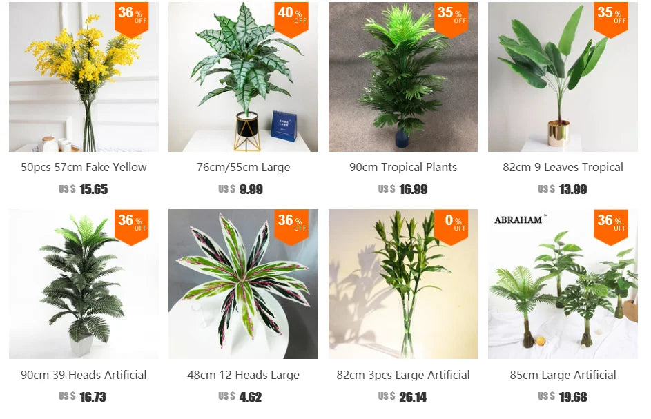 80-98cm Large Artificial Palm Tree Tropical Plants Fake Monstera Tall Potted Tree Plastic Leaves For Home Wedding Outdoor Decor