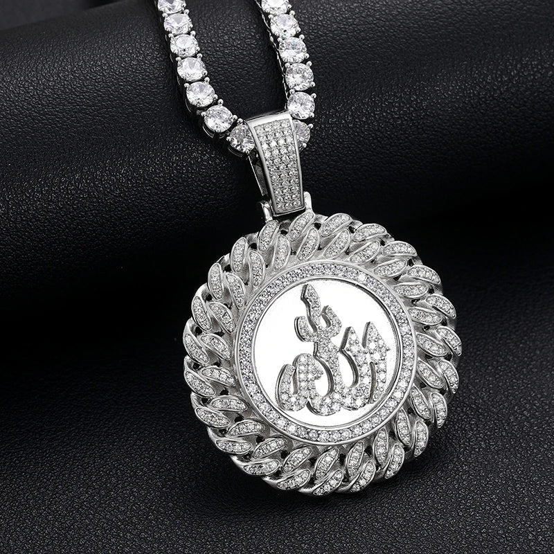 925 Sterling Silver Muslim Islam Allah Pendant Necklace Full Crystal Iced Out Chain Necklace Religious For Mens Hip Hop Jewelry</strong><br><br>