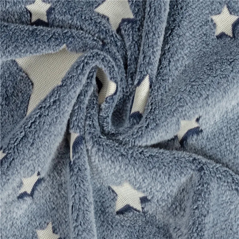 Magical Luminous Flannel Throw Blankets Night Fluorescent Fluffy Kids Blanket Star Moon Warm Sofa Bedspread Nap Leisure Covering