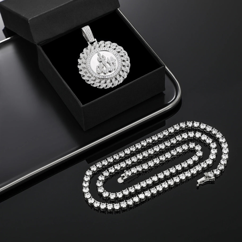 925 Sterling Silver Muslim Islam Allah Pendant Necklace Full Crystal Iced Out Chain Necklace Religious For Mens Hip Hop Jewelry</strong><br><br>