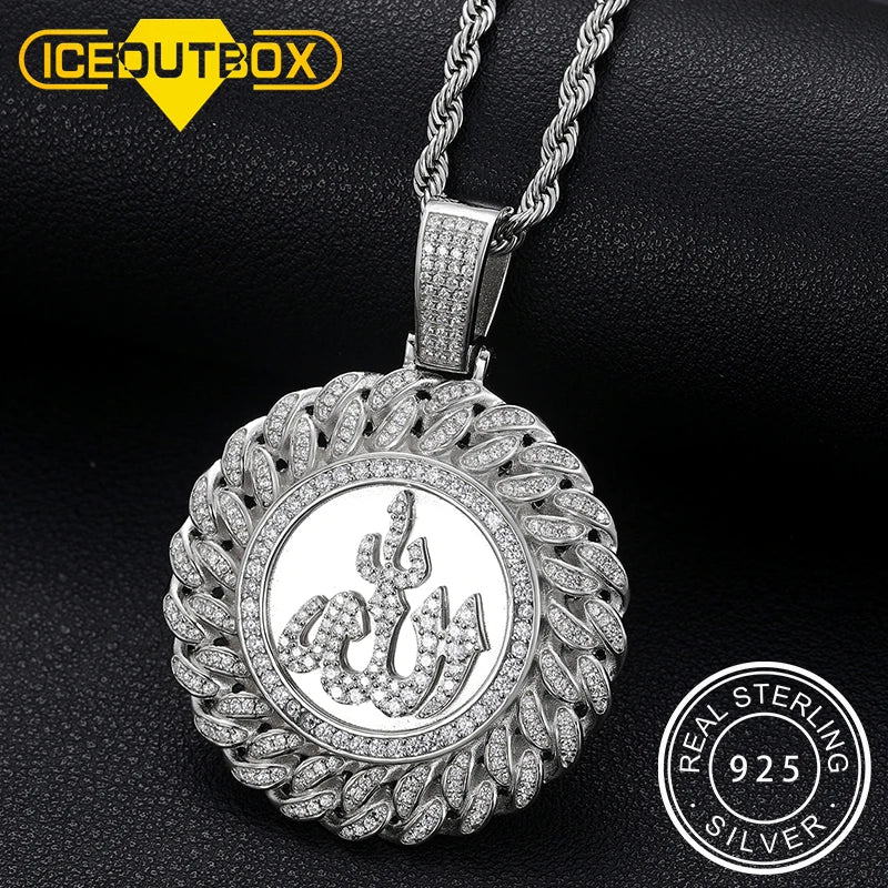 925 Sterling Silver Muslim Islam Allah Pendant Necklace Full Crystal Iced Out Chain Necklace Religious For Mens Hip Hop Jewelry</strong><br><br>