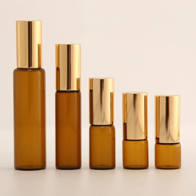 100pcs 1ML2ML 3ML 5ML Amber Rollon Roller Bottle for Essential Oils Refillable Perfume Bottle Deodorant Containers