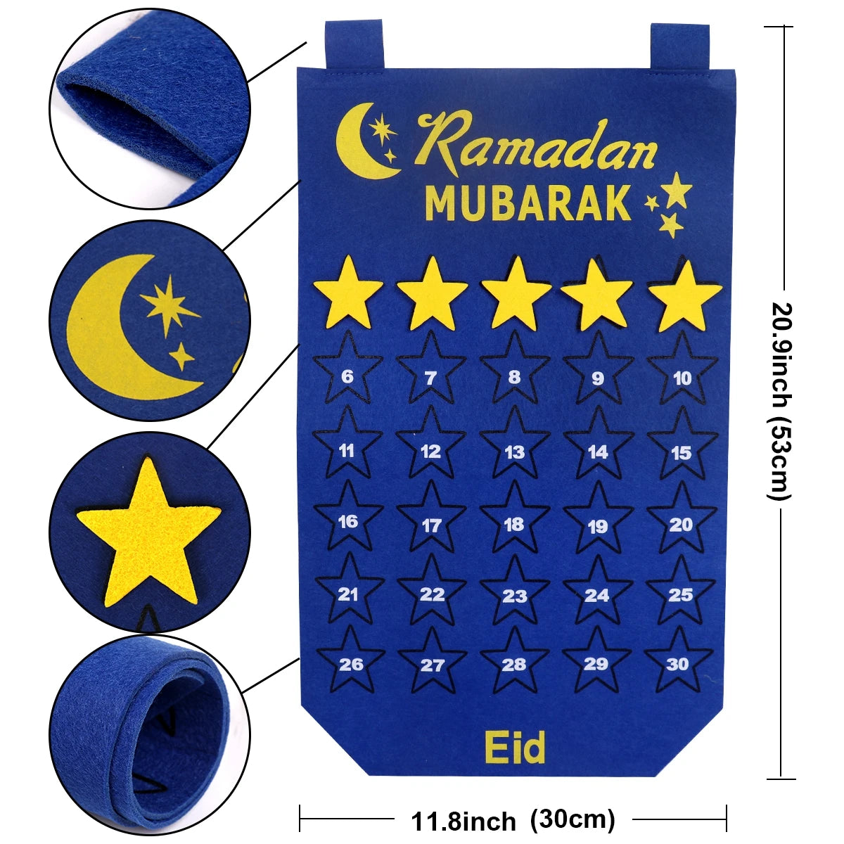 DIY Eid Mubarak Felt Ramadan Calendar With Pocket for Kids Gifts Countdown Calendrier Ramadan 2025 Kareem Muslim Party Decor