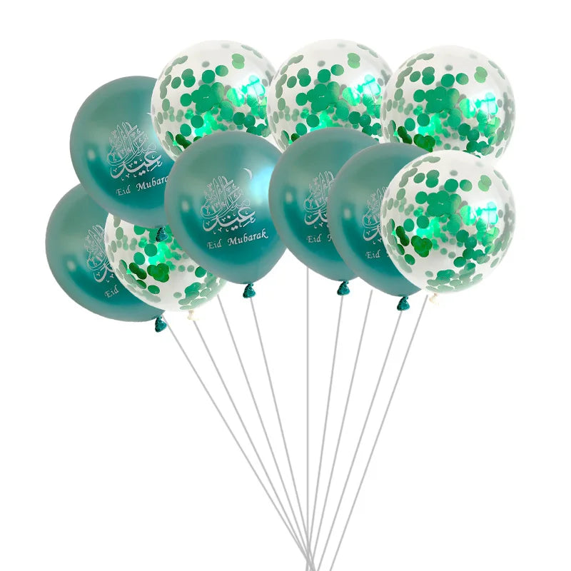 10pcs Eid al Adha Mubarak Balloons Decoration 2024 Gurban Festival Muslim Sheep Hajj Mubarak Decor Banner Star Moon Balloon