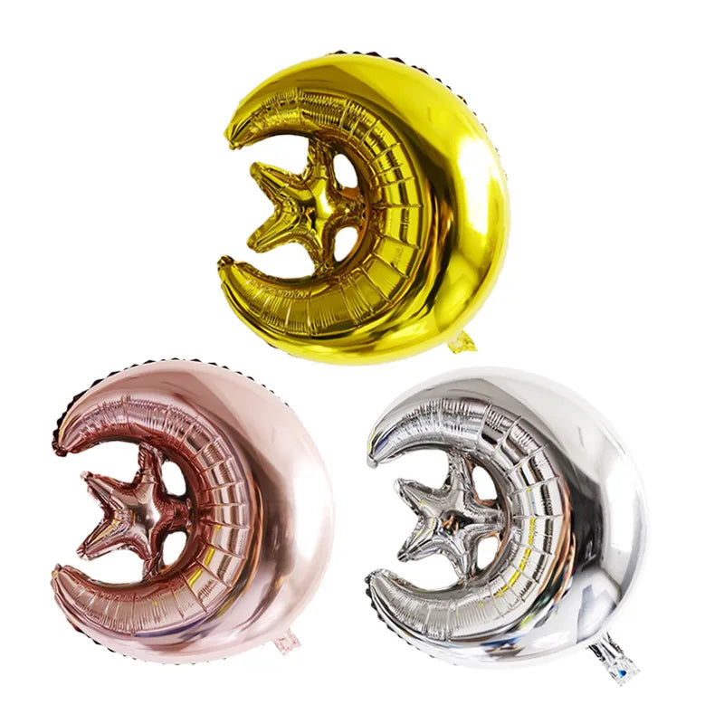 Eid Mubarak Balloons 2024 Ramadan Decorations for Home Moon Star Foil Balloon Muslim Aid Moubarak Kareem Festival Party Supplies