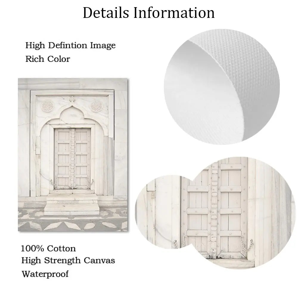 Islamic Beige Poster Architecture Canvas Print Mosque Morocco Door Flower Quotes Wall Art Painting Bohemia Picture Home Decor
