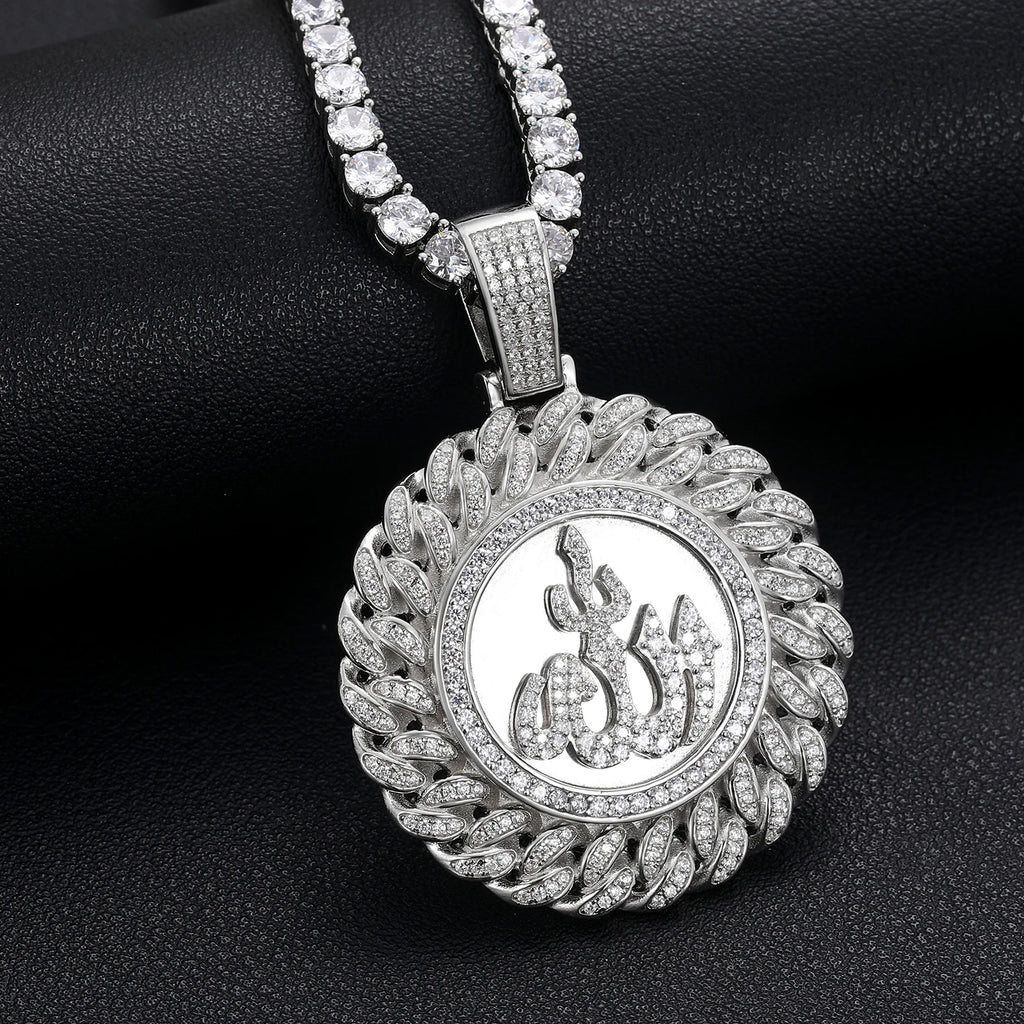 925 Sterling Silver Muslim Islam Allah Pendant Necklace Full Crystal Iced Out Chain Necklace Religious For Mens Hip Hop Jewelry</strong><br><br>