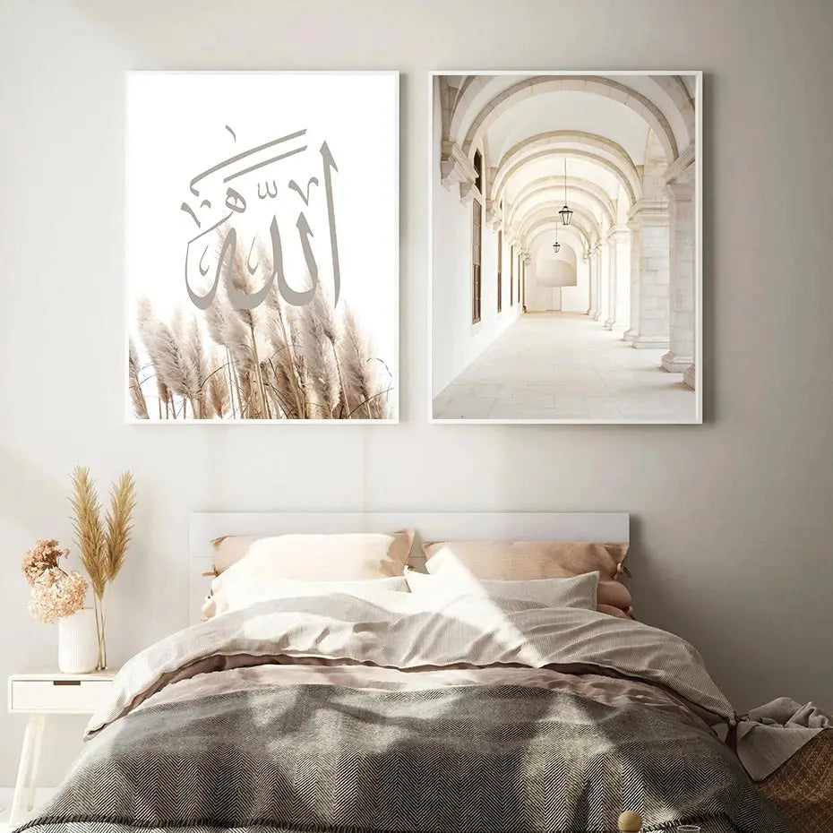 Islamic Beige Poster Architecture Canvas Print Mosque Morocco Door Flower Quotes Wall Art Painting Bohemia Picture Home Decor