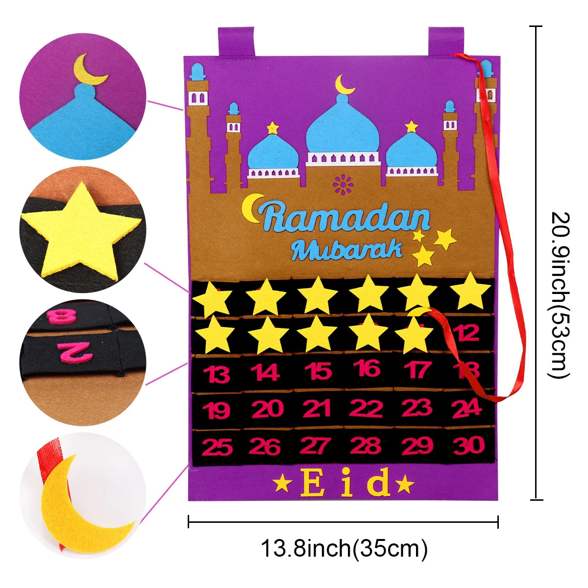 DIY Eid Mubarak Felt Ramadan Calendar With Pocket for Kids Gifts Countdown Calendrier Ramadan 2025 Kareem Muslim Party Decor