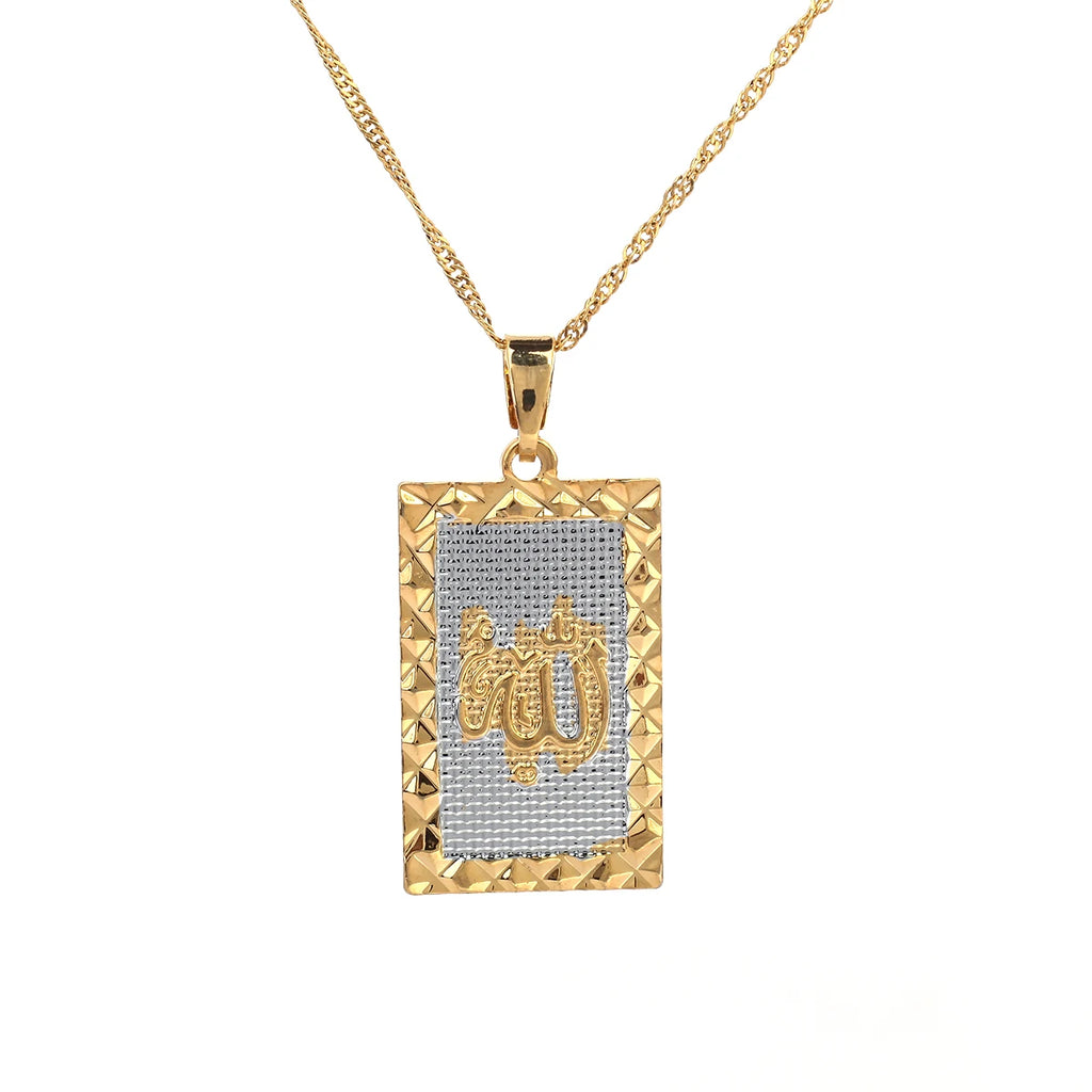 24K Gold Color Islamic Allah Pendant Necklace Religious Muslim Chain Jewelry