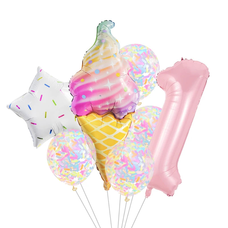 7 Piece Set Donut Ice Cream Five-Pointed Star Aluminum Mold Candy Confetti Balloon Baby Shower Girl Birthday Party Decoration