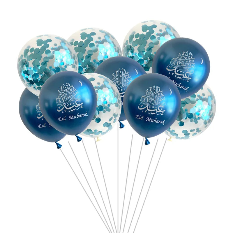 10pcs Eid al Adha Mubarak Balloons Decoration 2024 Gurban Festival Muslim Sheep Hajj Mubarak Decor Banner Star Moon Balloon