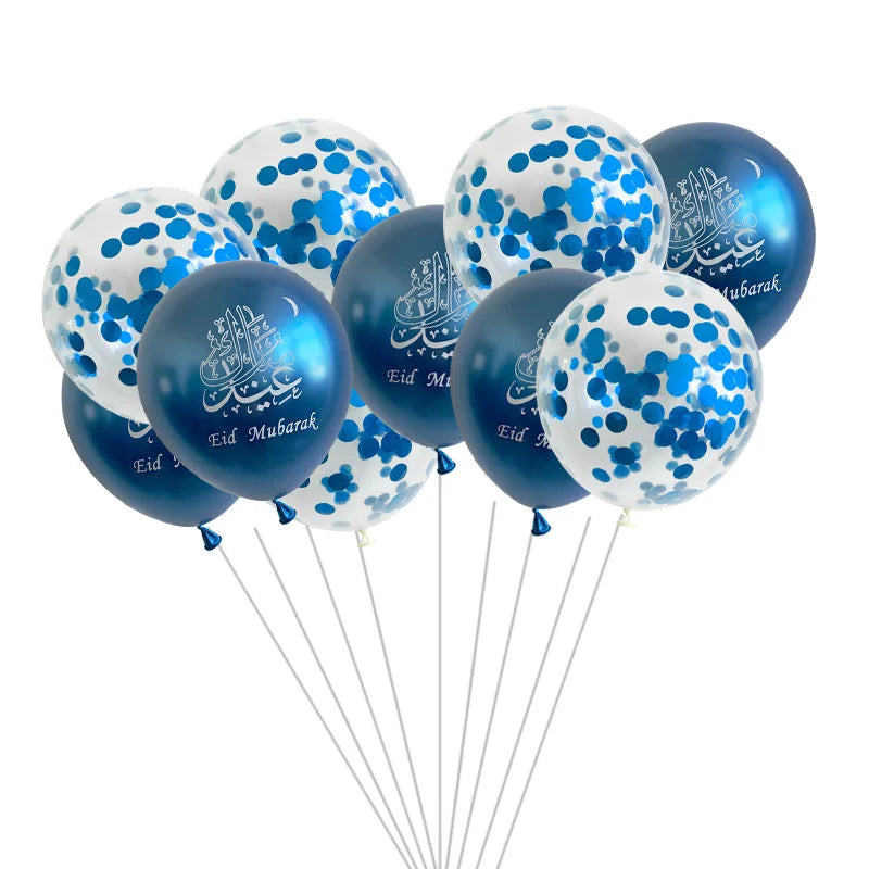 10pcs Eid al Adha Mubarak Balloons Decoration 2024 Gurban Festival Muslim Sheep Hajj Mubarak Decor Banner Star Moon Balloon