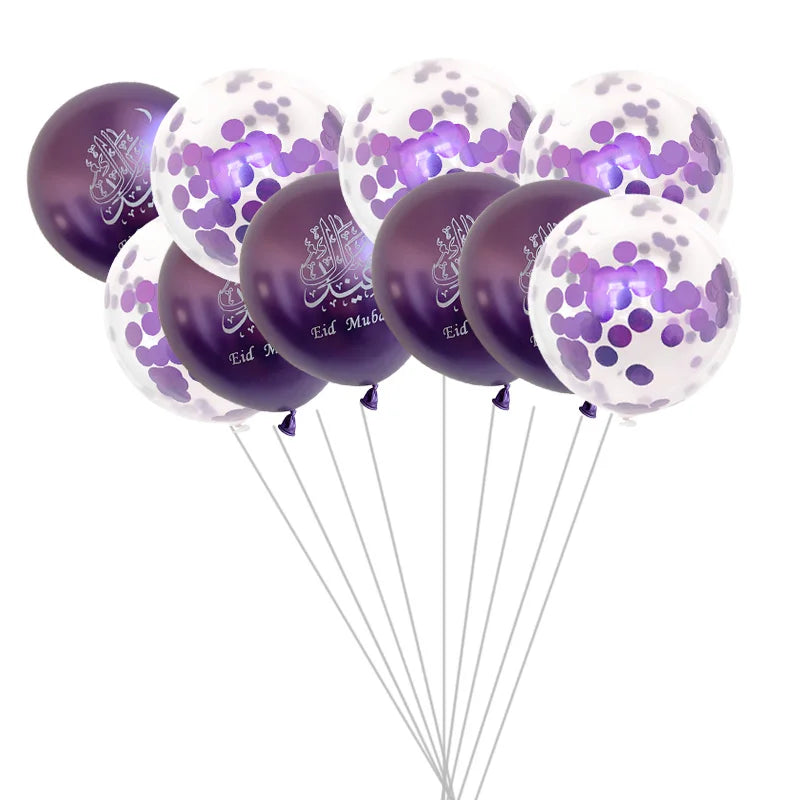 10pcs Eid al Adha Mubarak Balloons Decoration 2024 Gurban Festival Muslim Sheep Hajj Mubarak Decor Banner Star Moon Balloon
