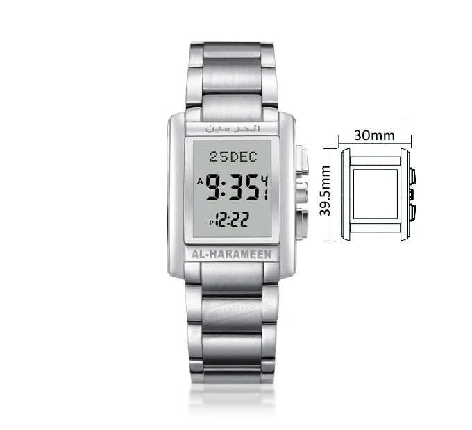 Azan Watch for Muslim Prayer with Qibla Compass Islam Al-Harameen Fajr Time Clock Including Hijri Calendar Ramadan Gift