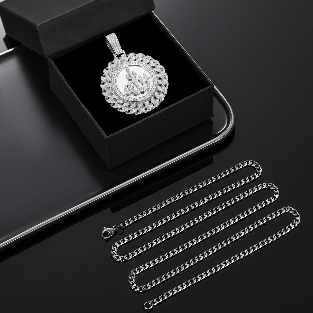 925 Sterling Silver Muslim Islam Allah Pendant Necklace Full Crystal Iced Out Chain Necklace Religious For Mens Hip Hop Jewelry</strong><br><br>