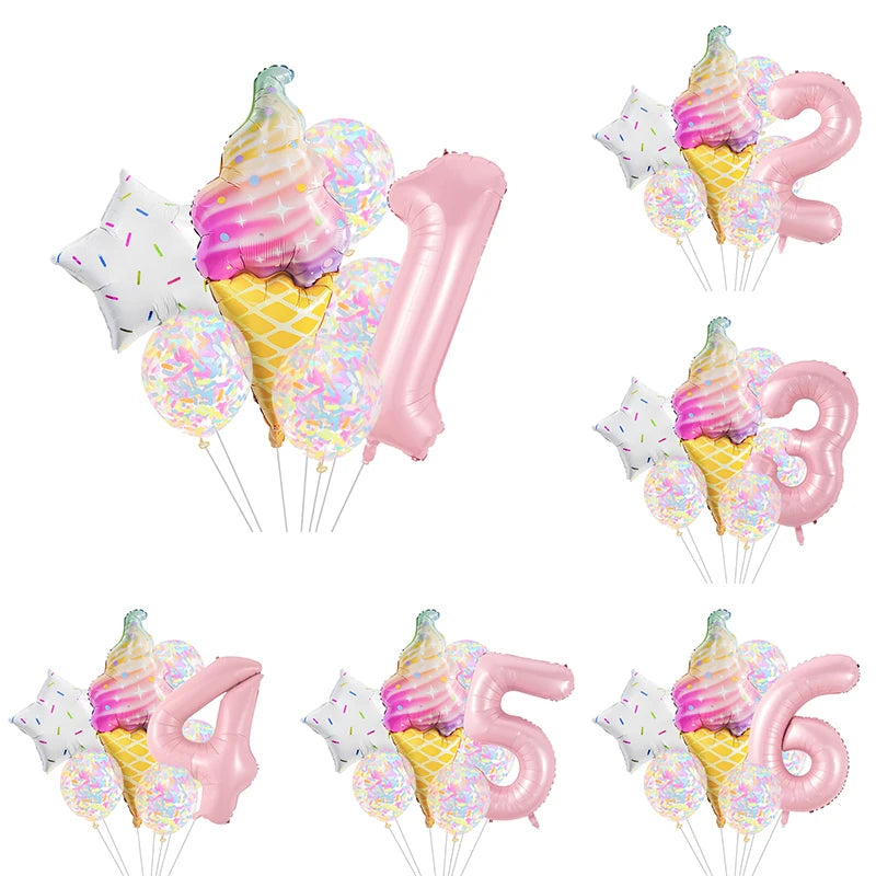 7 Piece Set Donut Ice Cream Five-Pointed Star Aluminum Mold Candy Confetti Balloon Baby Shower Girl Birthday Party Decoration