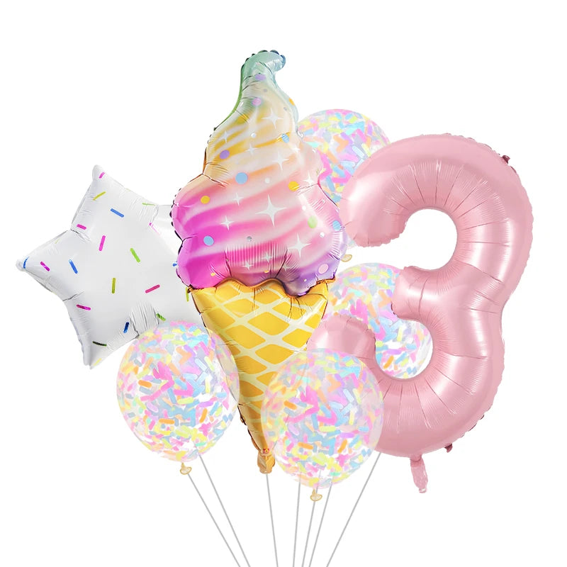 7 Piece Set Donut Ice Cream Five-Pointed Star Aluminum Mold Candy Confetti Balloon Baby Shower Girl Birthday Party Decoration