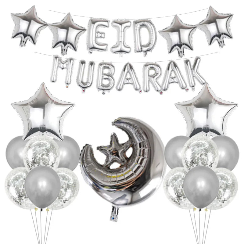 Eid Mubarak Balloons 2024 Ramadan Decorations for Home Moon Star Foil Balloon Muslim Aid Moubarak Kareem Festival Party Supplies
