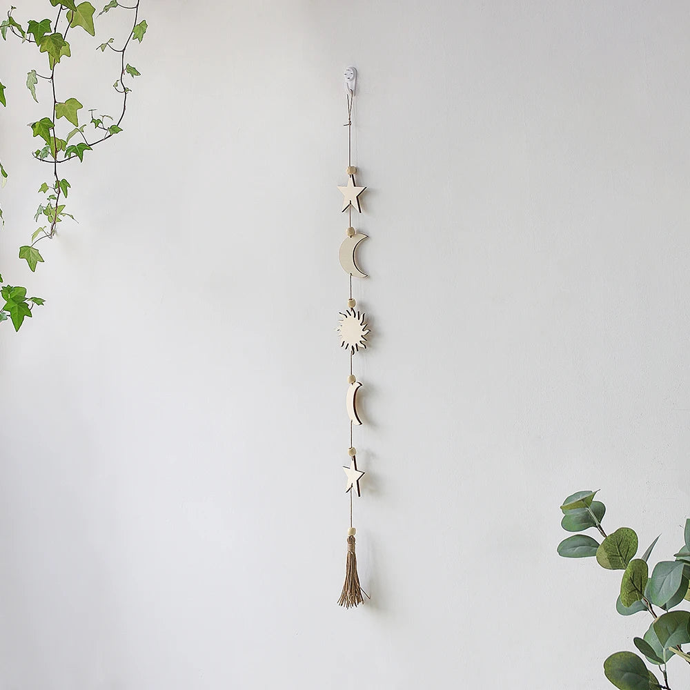 Wooden Moon Phase Wall Hanging Ramadan Decoration Boho Home Wall Decor Moon Garland  Bedroom Living Room Nursery Gift