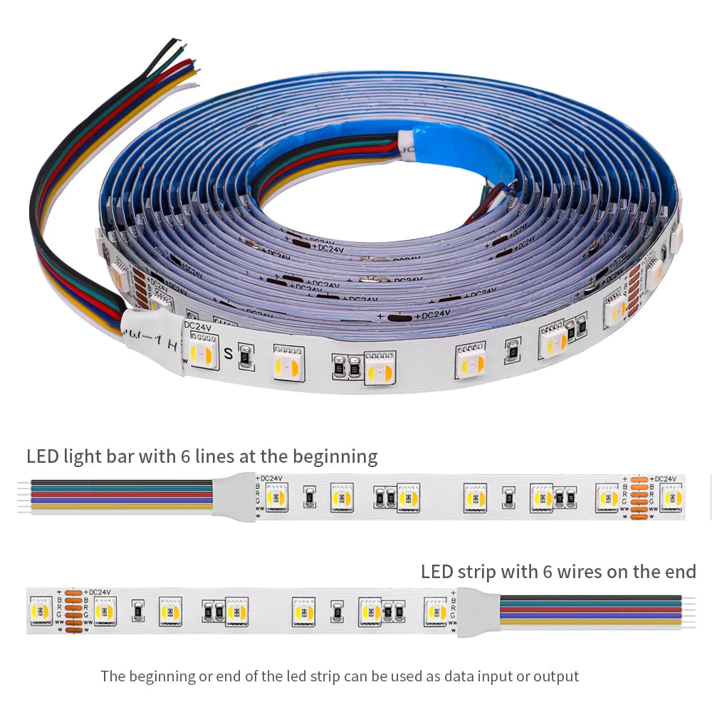 5m 5050 SMD RGBCCT 5 IN 1 LED Strip Light 60/96Leds/m RGB+CW/WW RGBWC Color Temperature High Brightness Lamp Tape DC12V/24V