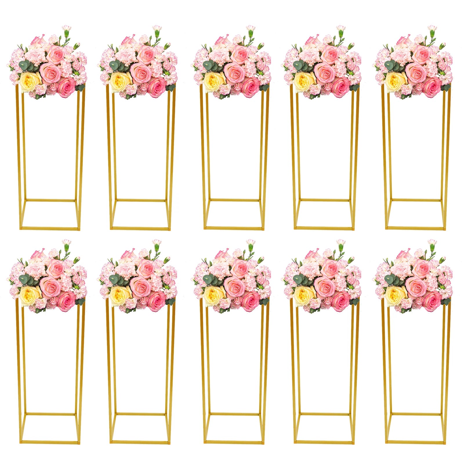 10PCS Metal Flower Stand Floor Vases Flowers Column Stand Road Lead Rack for Wedding Party Birthday Anniversary Decor 24*24*60cm