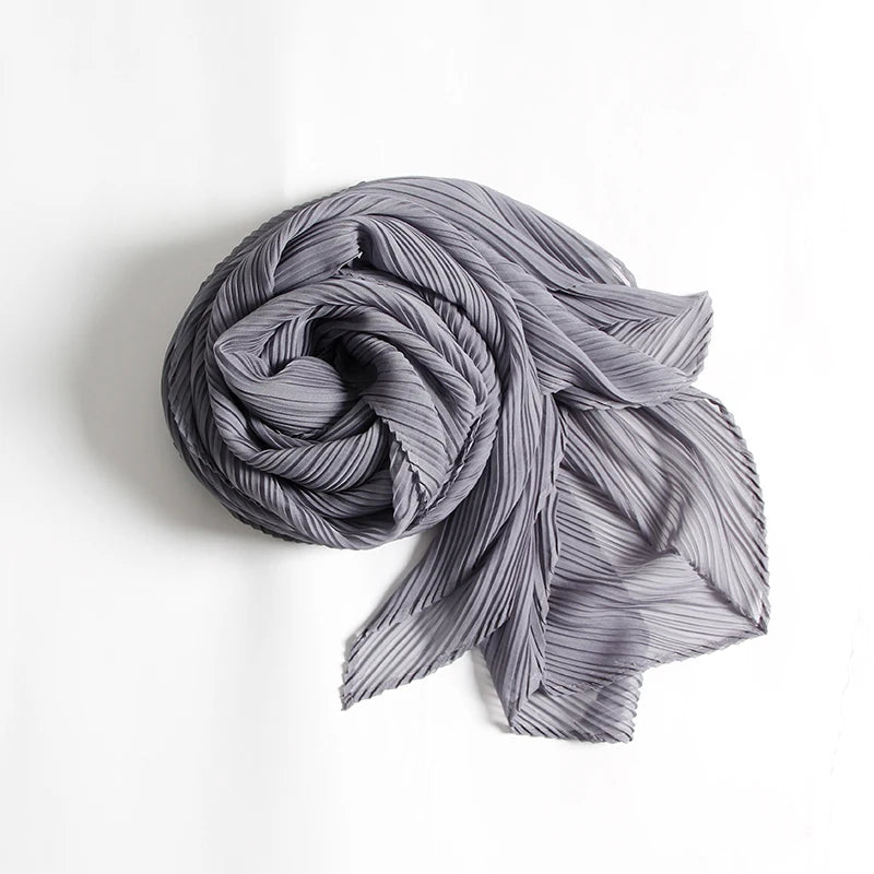 Miyake Pleated Scarf Wide Long Silk 2025 Cape Women Windscreen Shawl Shoulder Designer Korean Scarf Hijabs For Woman
