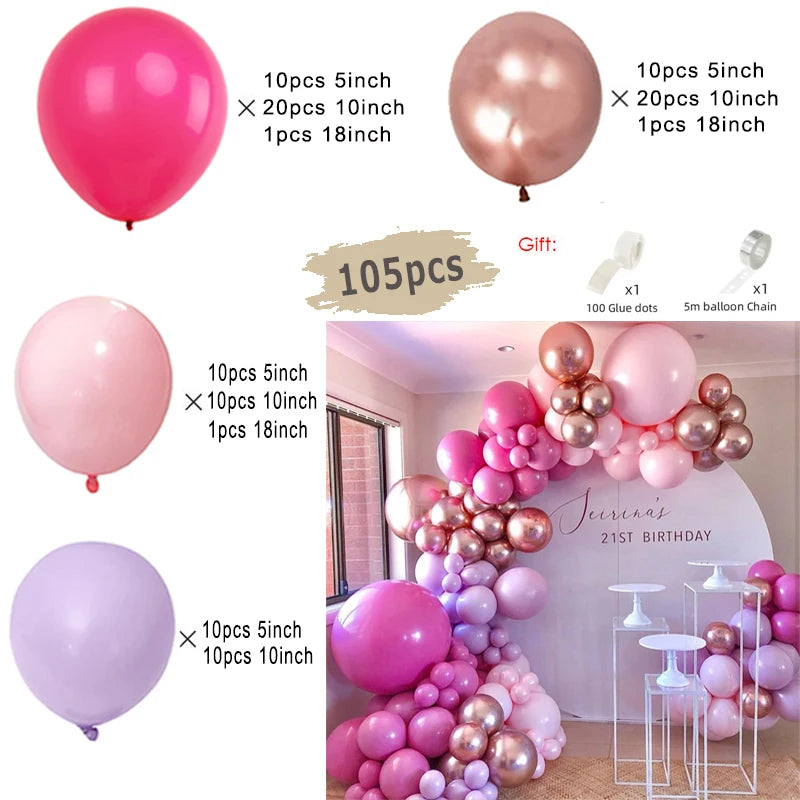 Macaron Pink Balloon Garland Arch Kit Wedding Birthday Party Decor Kids Rose Gold Latex Balloons Baby Shower Decorations Chain