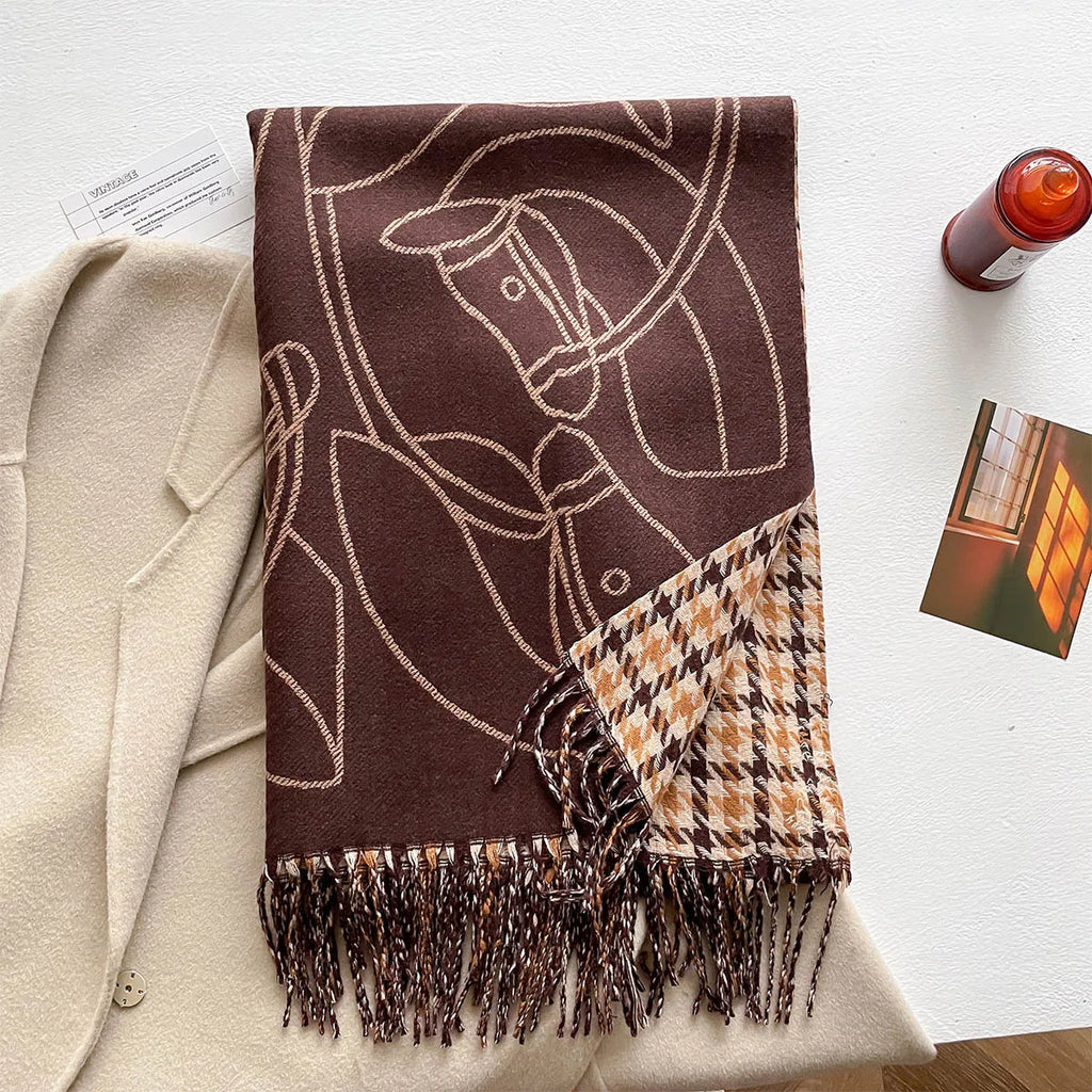 Long Soft Double Sided Jacquard Scarf Women Winter Warm Thickened Shawl Wrap with Fringe for Outdoor Activities Scarves Hijab
