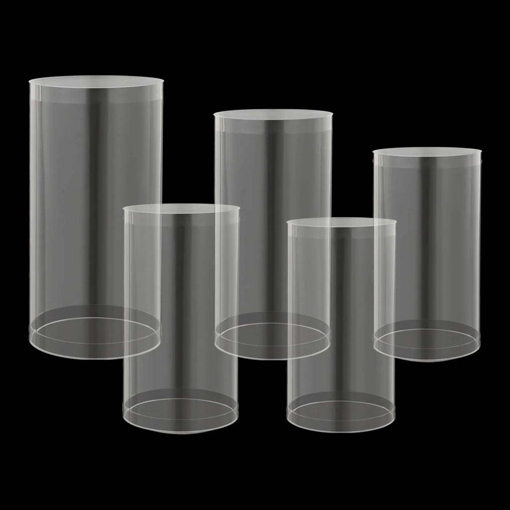 5pcs Crystal-Clear Cylinder Wedding Display Stands, Versatile Acrylic Centerpiece for Table Decor, Modern Dessert Cupcake Risers
