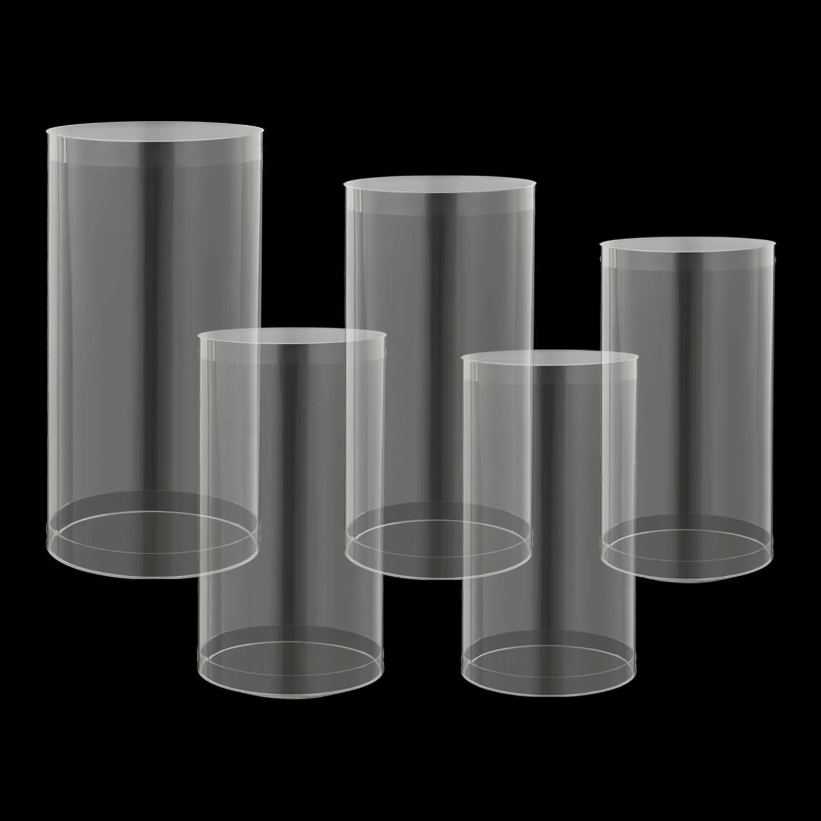 5pcs Crystal-Clear Cylinder Wedding Display Stands, Versatile Acrylic Centerpiece for Table Decor, Modern Dessert Cupcake Risers