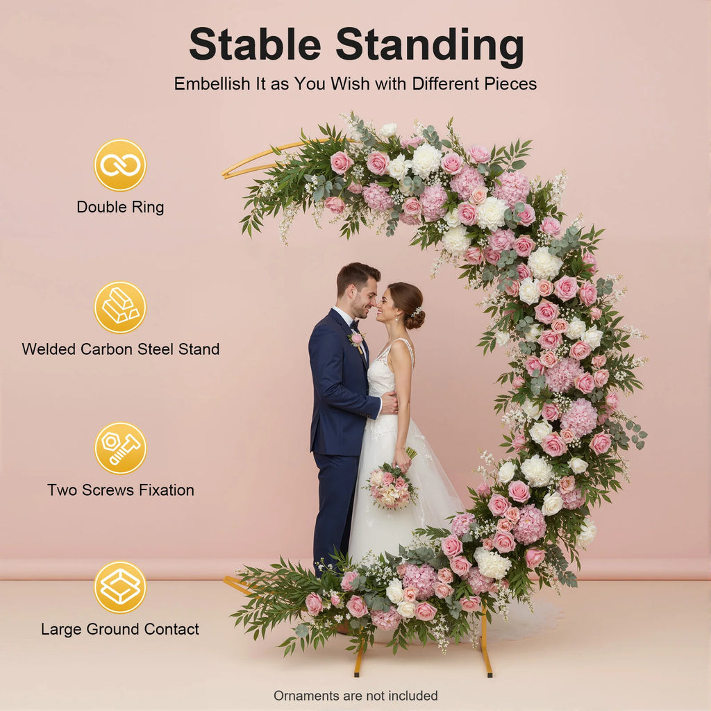 7ft Gold/White Metal Crescent Moon Wedding Arch Stand Curved Flower Balloon Frame 5kgLoad-bearing Capacity Plant Climbing Stand