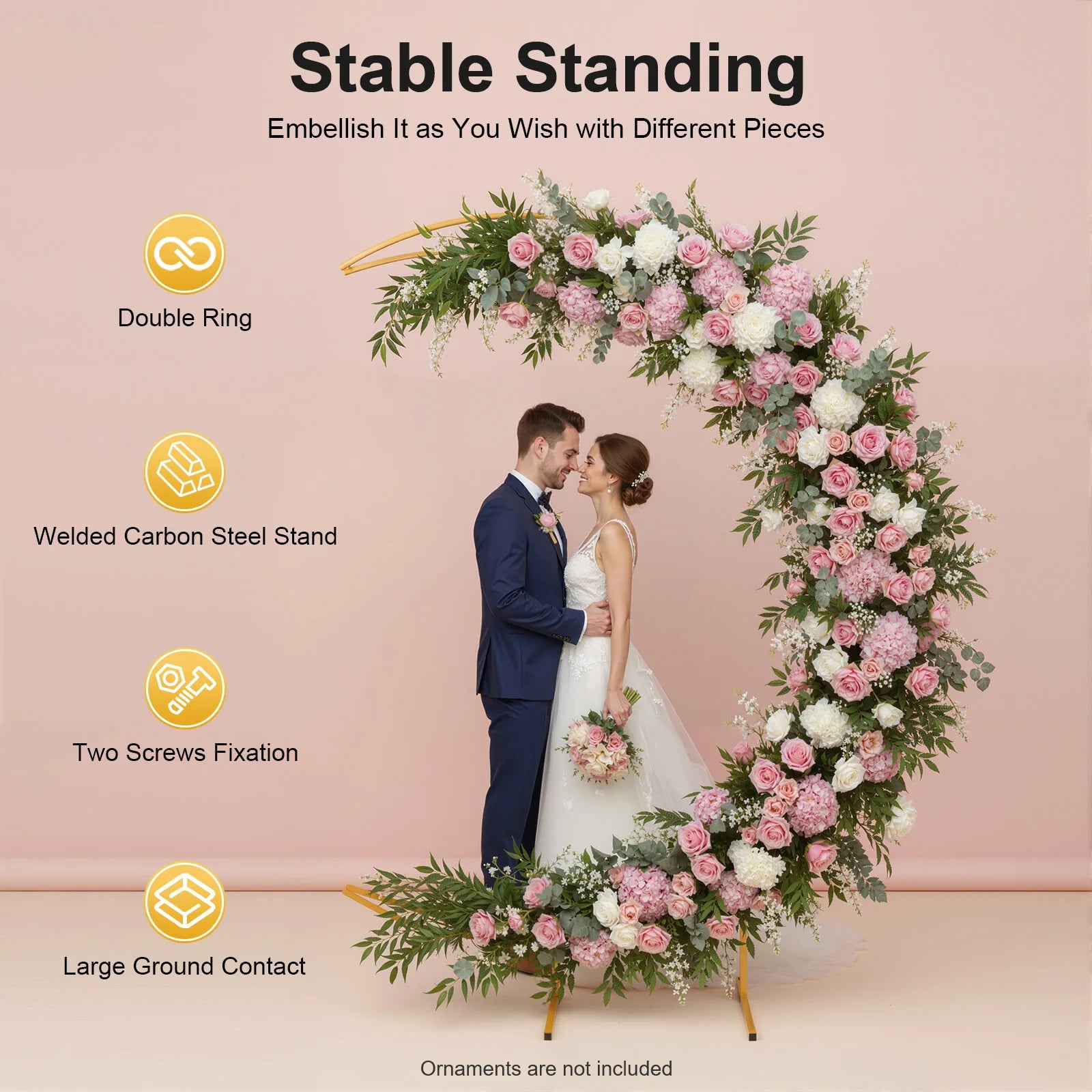 7ft Gold/White Metal Crescent Moon Wedding Arch Stand Curved Flower Balloon Frame 5kgLoad-bearing Capacity Plant Climbing Stand