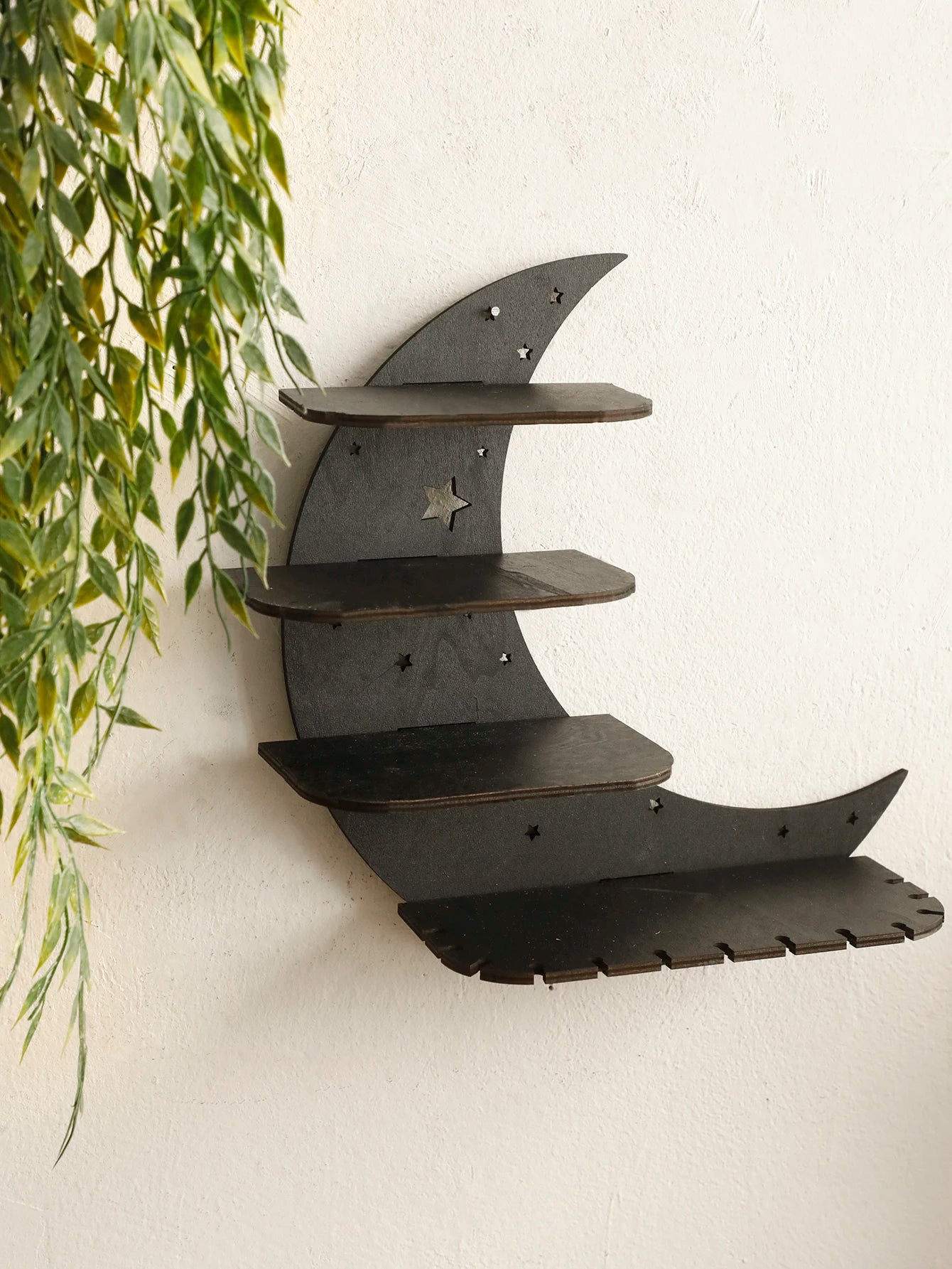 30/39cm Black Moon Wall Shelves 4-tier Wood Floating Wall Shelf Gothic Home Decor Crystal Shelf Display Ledge Essential Oil Rack