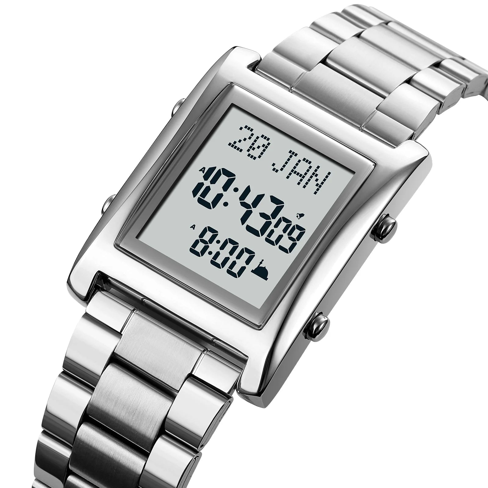 Azan Watch for Muslim Prayer with Qibla Compass Islam Al-Harameen Fajr Time Clock Include Hijri Calendar