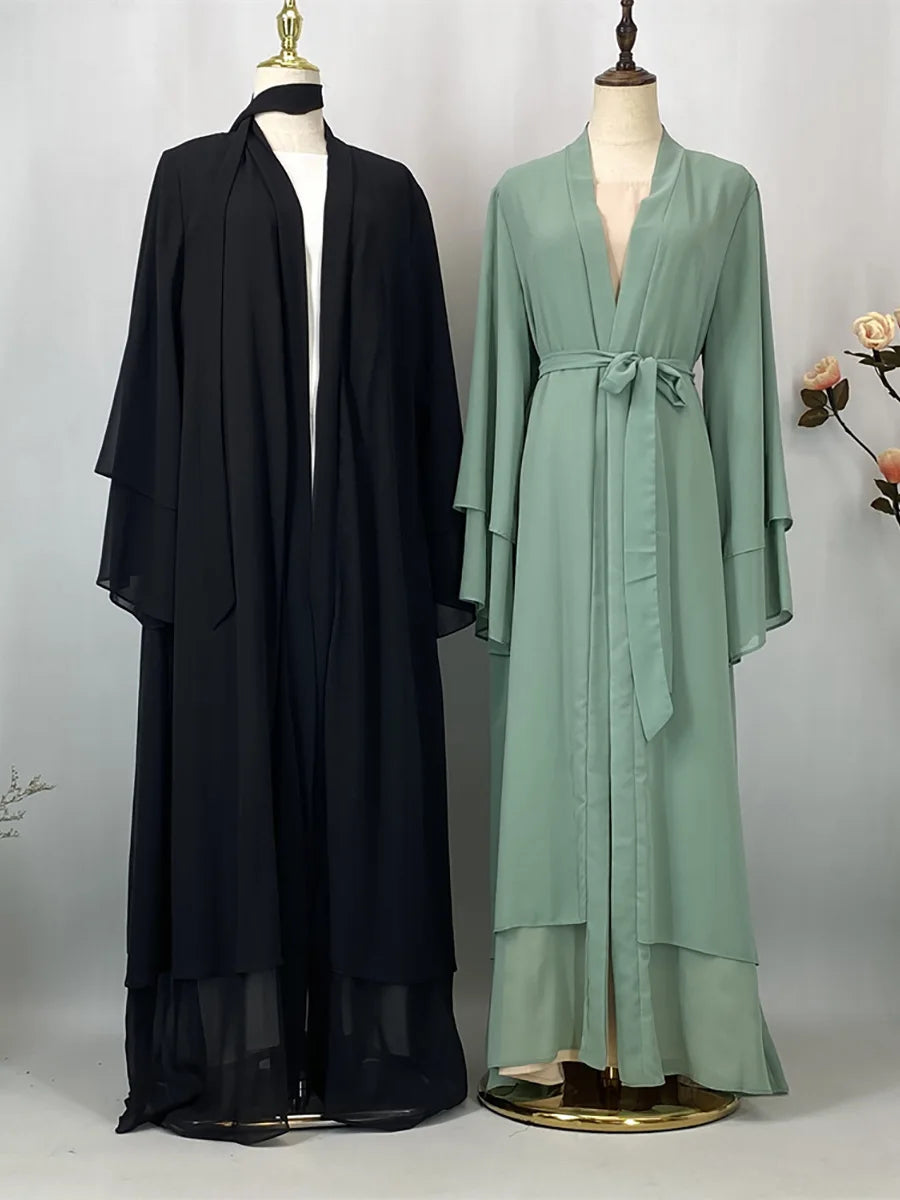 2025 Ramadan Kebaya Chiffon Open Abaya – Modest Women Muslim Kaftan Dress