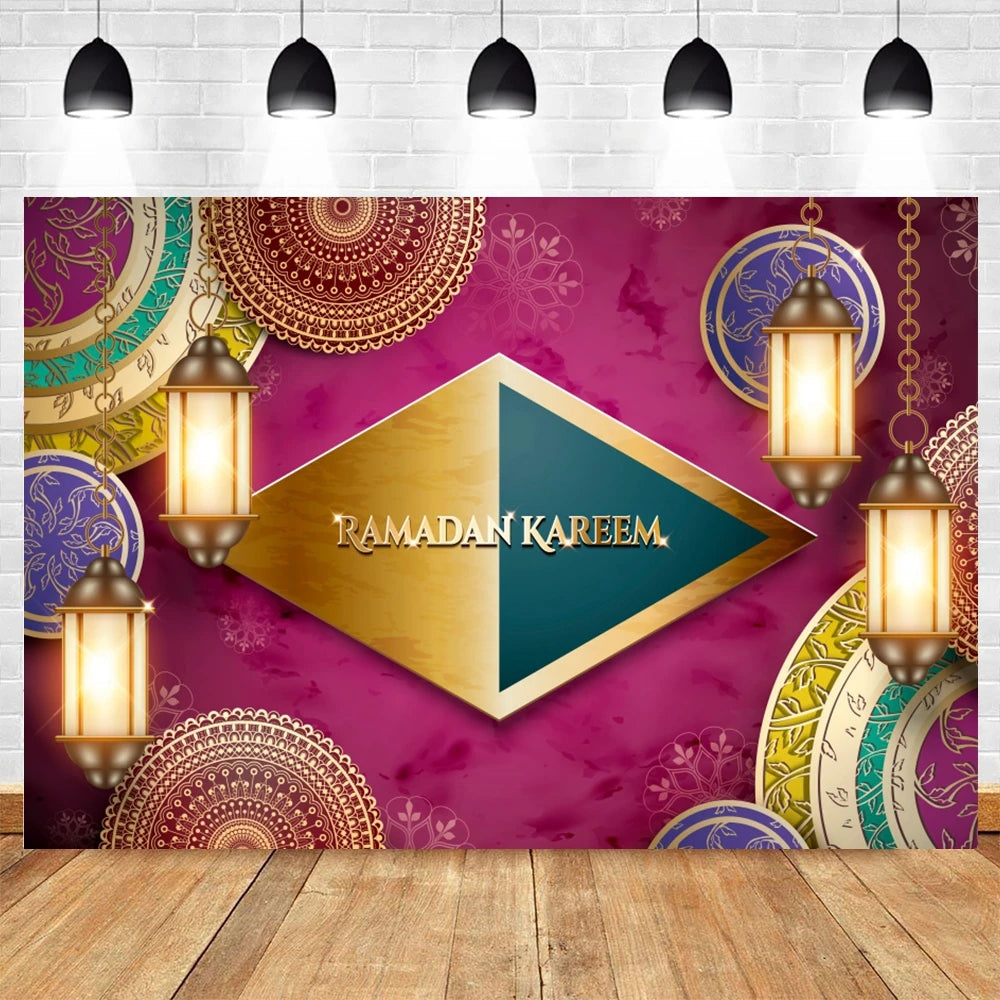 Ramadan Kareem Backdrop Eid Mubarak Party Lantern Flower Moon Islamic Family Party Photography Background Decor Banner Poster