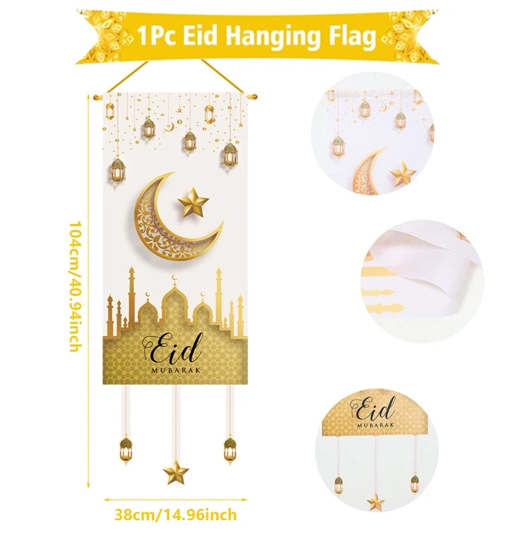 Eid Mubarak Decoration Hanging Flag Eid Mubarak Decor 2025 for Home Islamic Muslim Party Decor Ramadan Kareem Eid Al-Fitr Gift